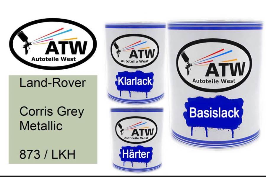 Land-Rover, Corris Grey Metallic, 873 / LKH: 1L Lackdose + 1L Klarlack + 500ml Härter - Set, von ATW Autoteile West.